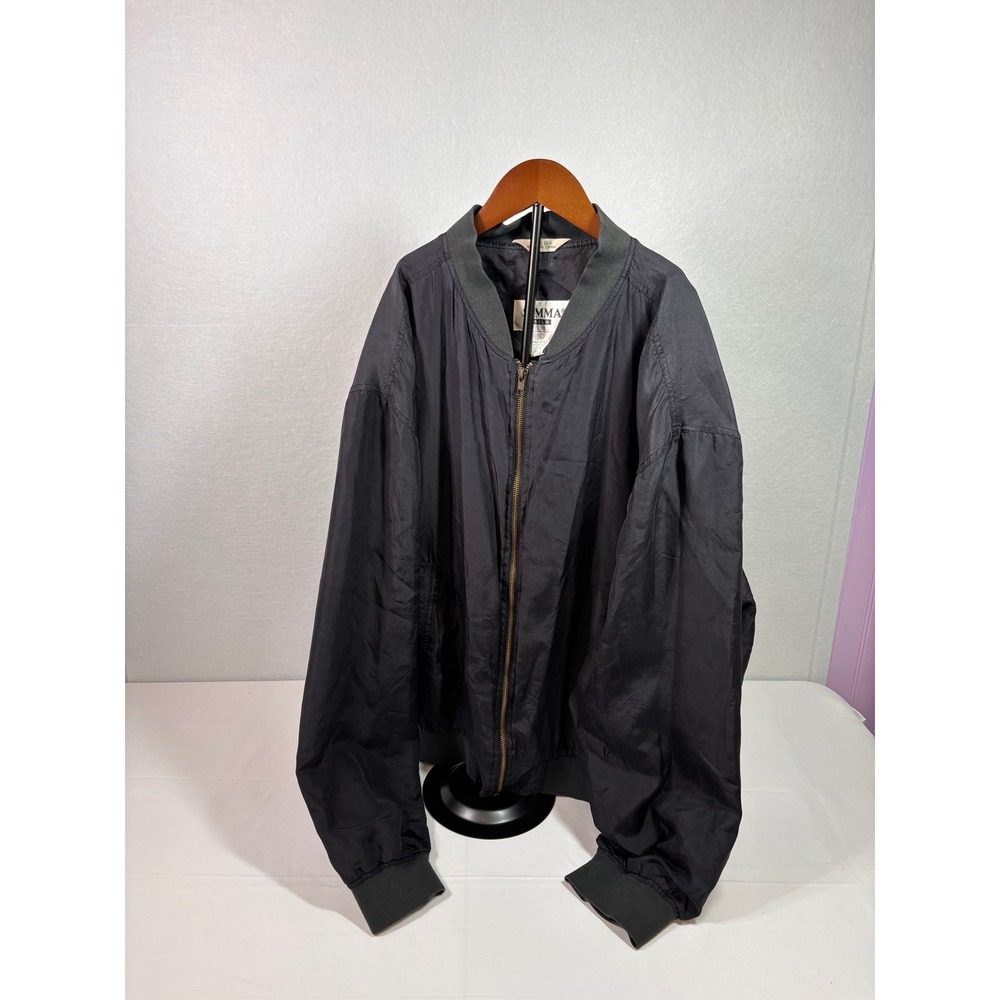 Summa Silk Mens Black Bomber Jacket 100% Silk Full Zip Lightweight Size Large